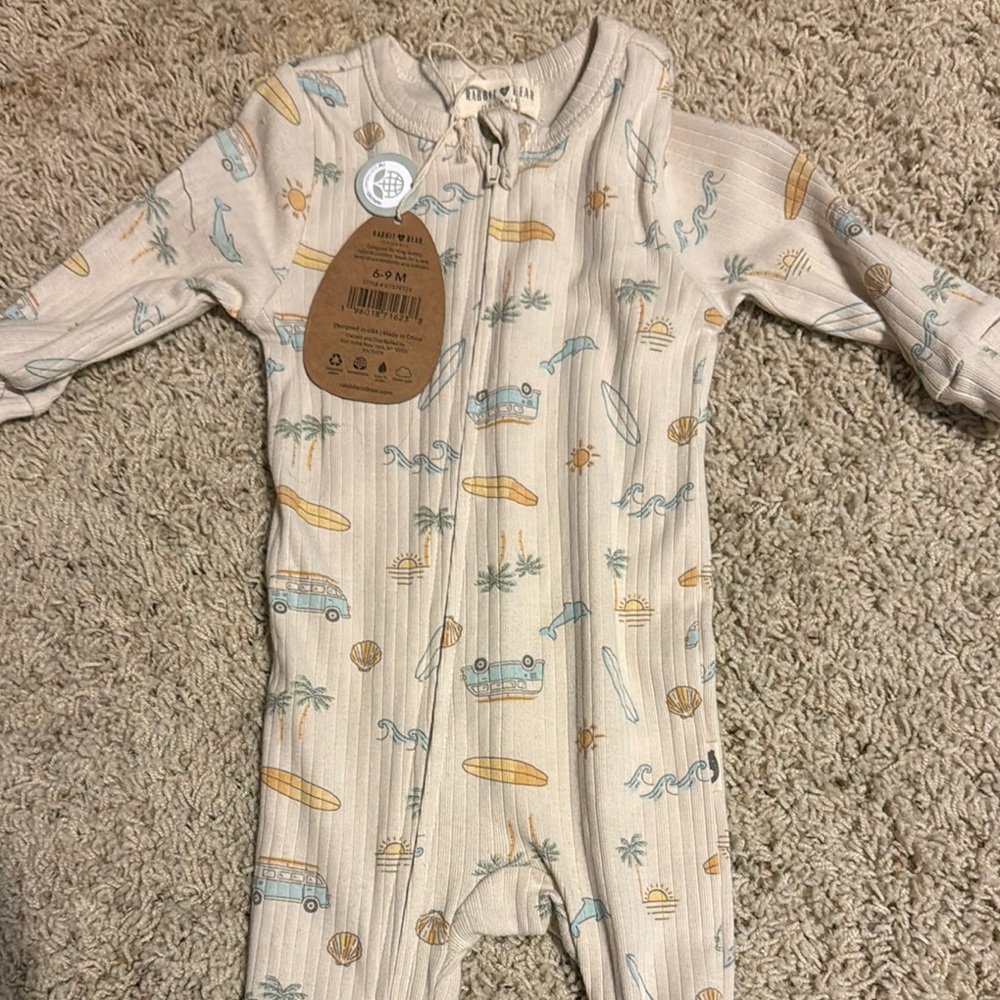 Beige Surf-Themed Kids One Piece